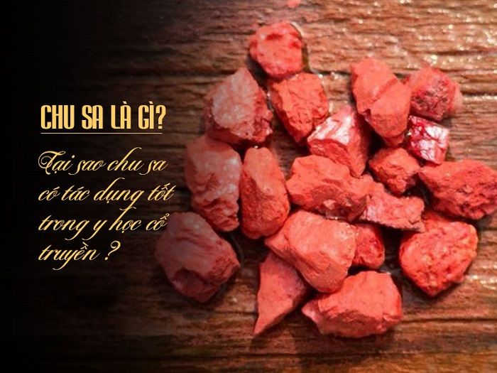 Khoáng thạch chu sa, một loại khoáng thạch màu đỏ chứa sunfua thuỷ ngân và sunfua selen
